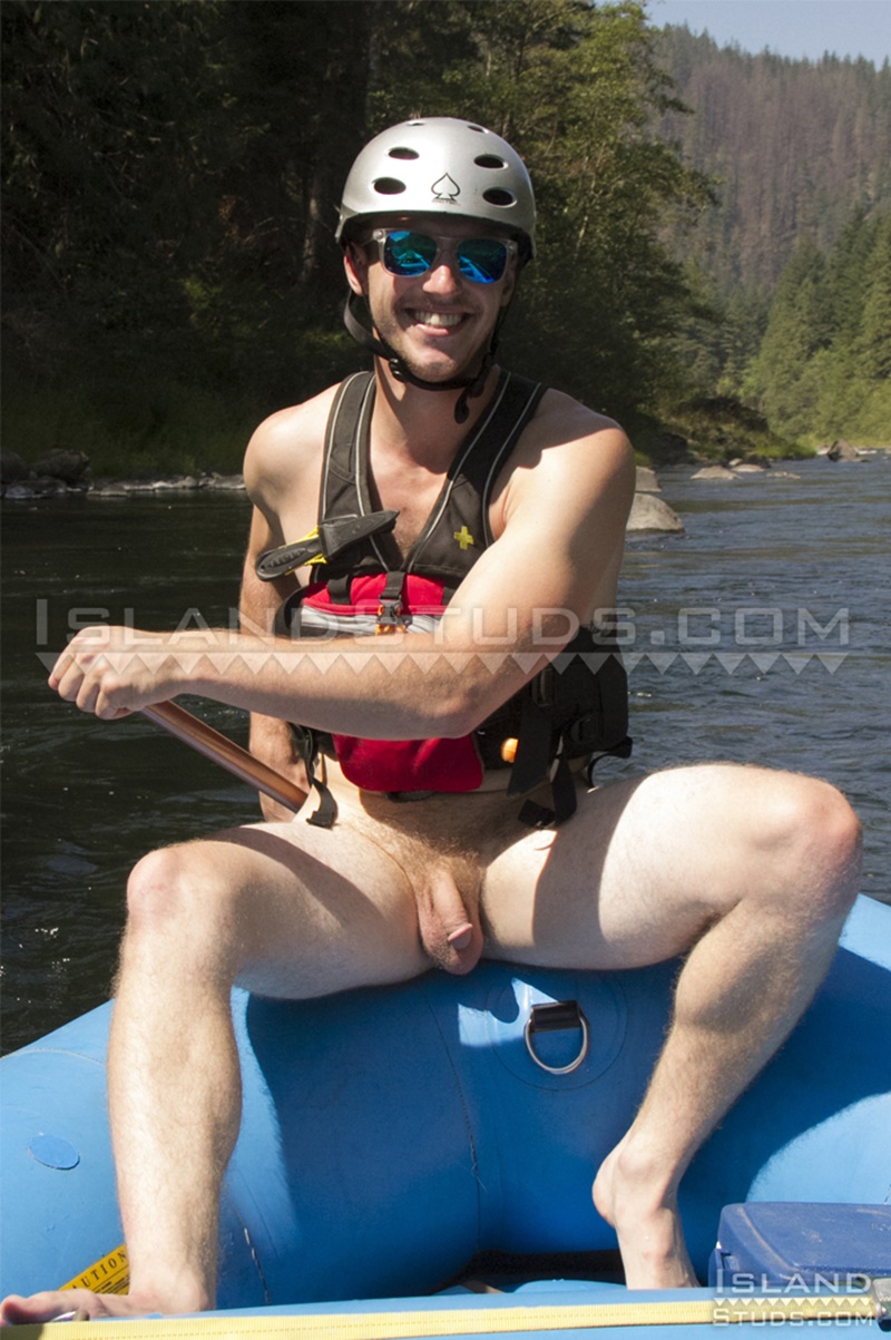 IslandStuds straight nudist roommates naked young men Chris Pryce Chuck big low hanging balls huge dicks outdoors jerk off 002 gay porn sex gallery pics video photo - Island Studs roommates Chris Pryce and Chuck go nude white water rafting in Oregon